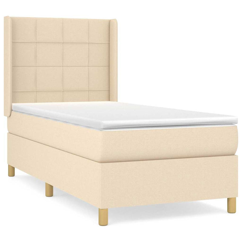 Pat box spring cu saltea, crem, 90x200 cm, textil