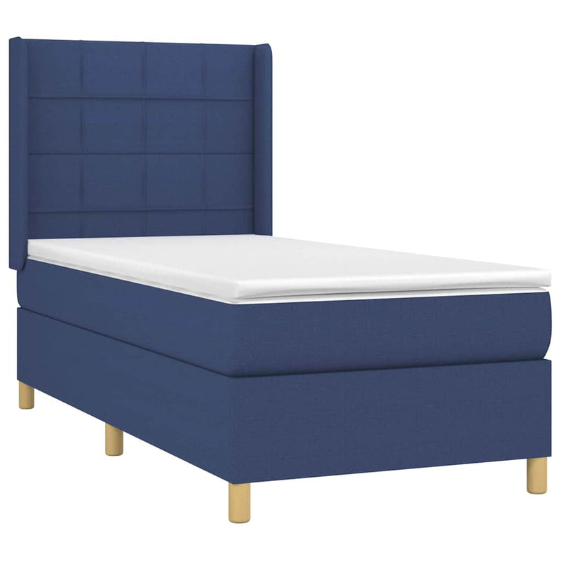 Pat box spring cu saltea, albastru, 90x200 cm, textil
