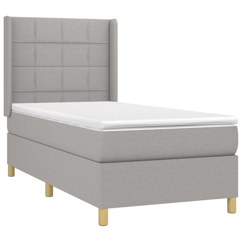 Pat box spring cu saltea, gri deschis, 100x200 cm, textil