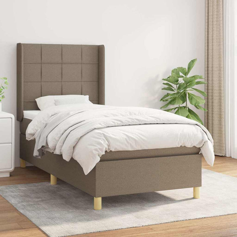 Pat box spring cu saltea, gri taupe, 100x200 cm, textil