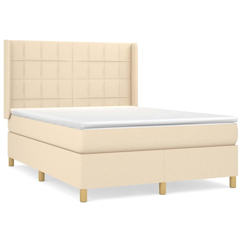 Pat continental cu saltea, crem, 140x200 cm, material textil
