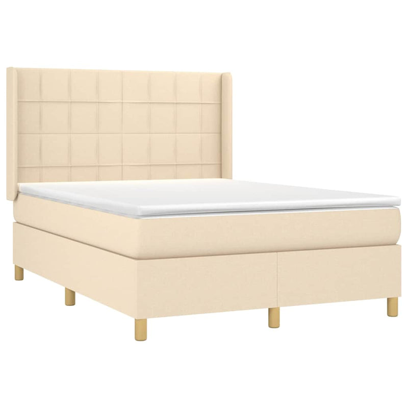 Pat continental cu saltea, crem, 140x200 cm, material textil