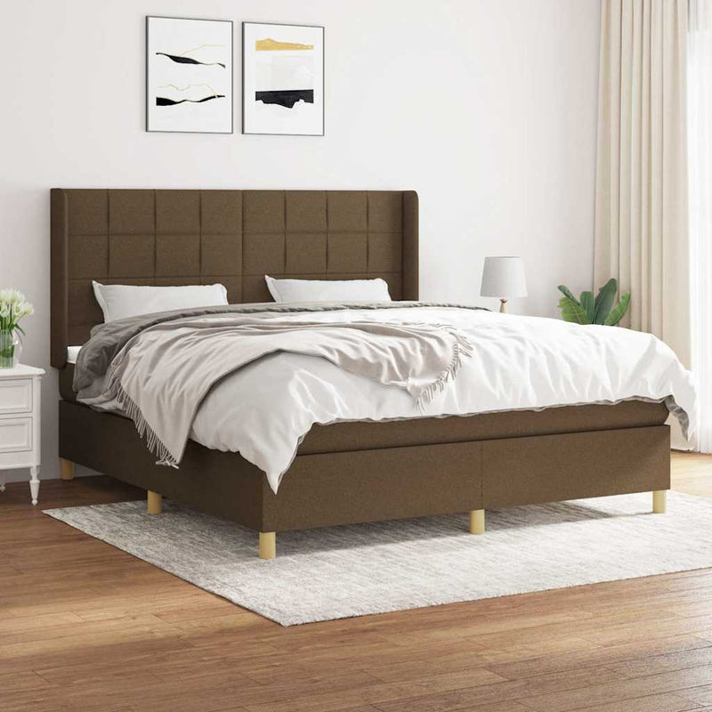 Pat box spring cu saltea, maro închis, 160x200 cm, textil