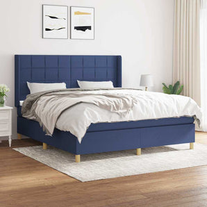Pat box spring cu saltea, albastru, 180x200 cm, material textil