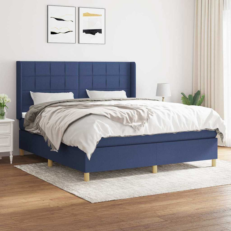 Pat box spring cu saltea, albastru, 180x200 cm, material textil