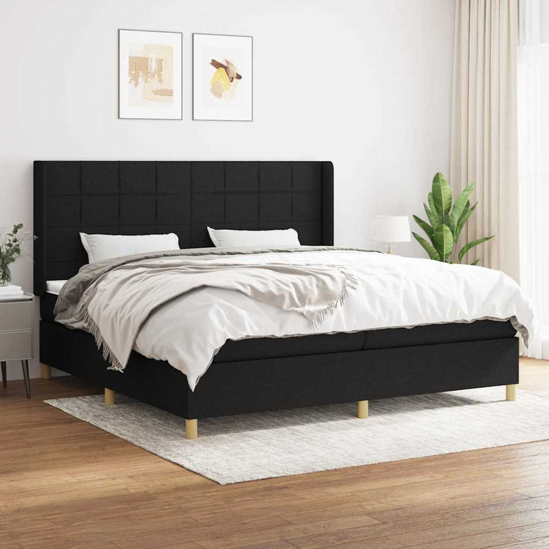 Pat box spring cu saltea, negru, 200x200 cm, textil