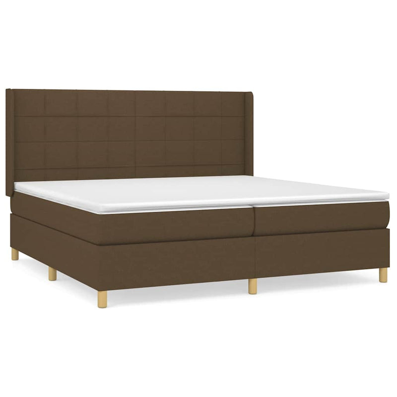 Pat box spring cu saltea, maro închis, 200x200 cm, textil