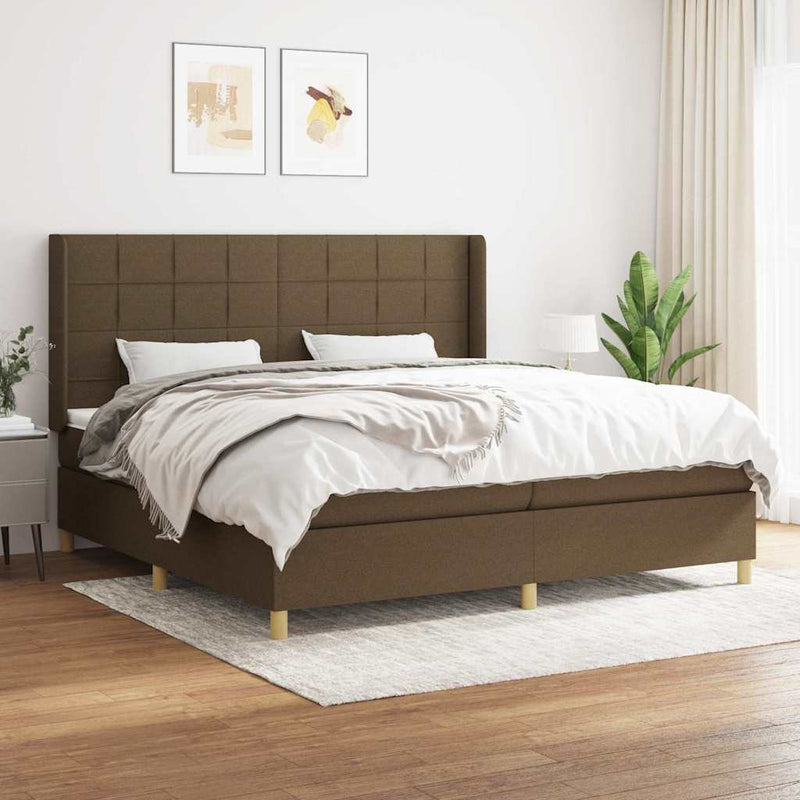 Pat box spring cu saltea, maro închis, 200x200 cm, textil