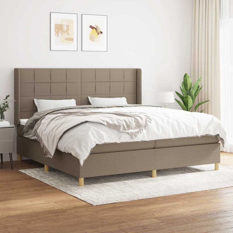 Pat box spring cu saltea, gri taupe, 200x200 cm, textil