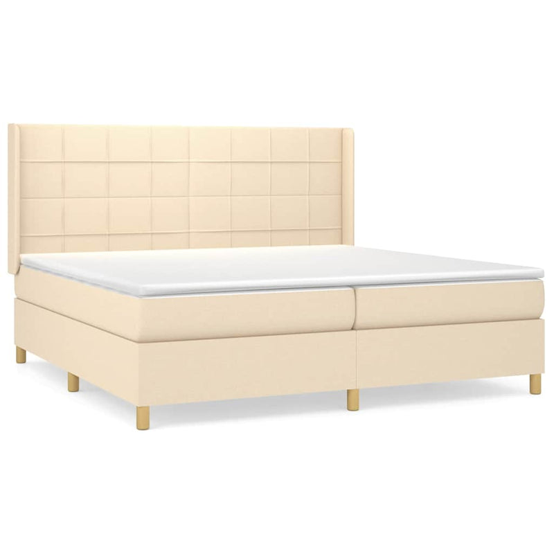 Pat box spring cu saltea, crem, 200x200 cm, textil