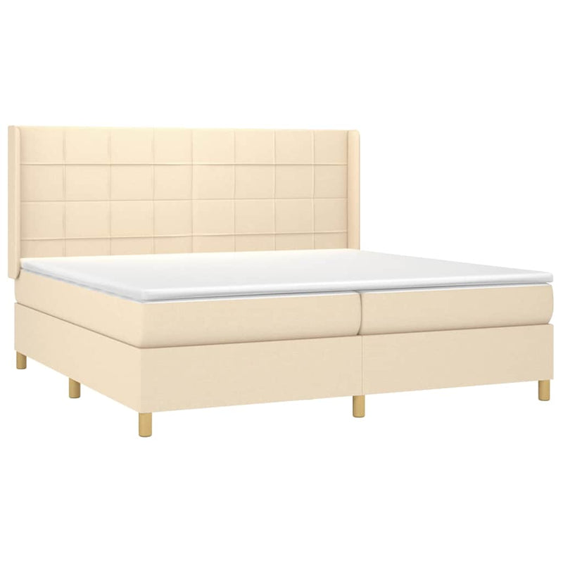 Pat box spring cu saltea, crem, 200x200 cm, textil