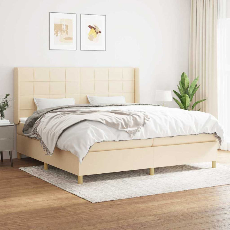 Pat box spring cu saltea, crem, 200x200 cm, textil