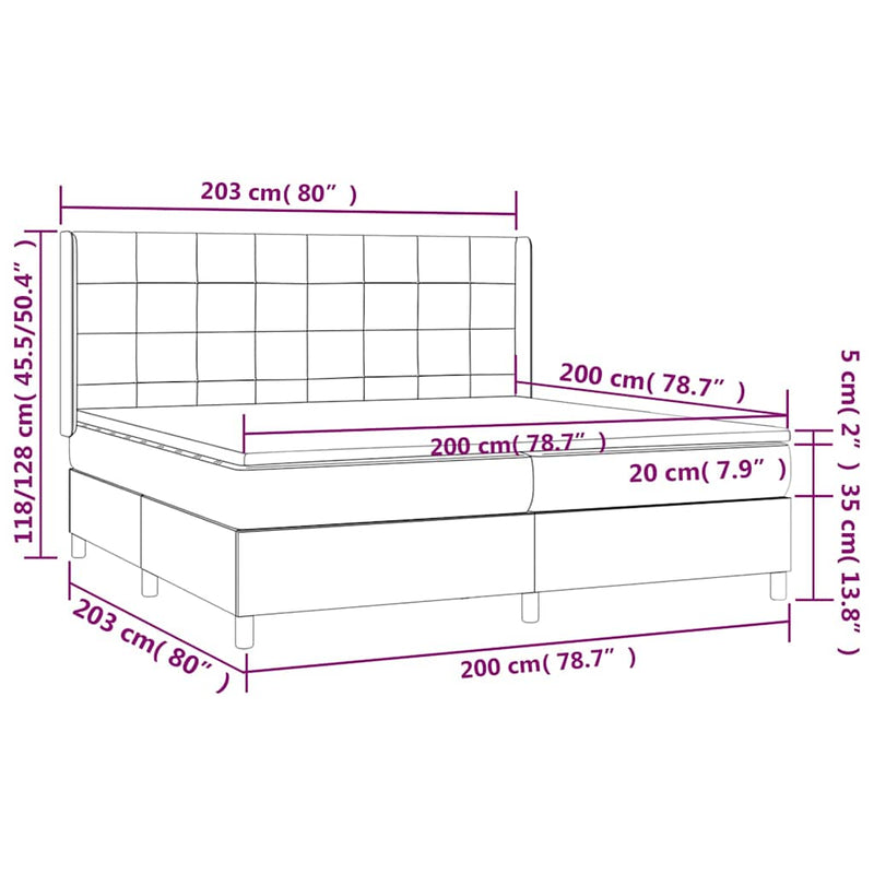 Pat box spring cu saltea, albastru, 200x200 cm, textil