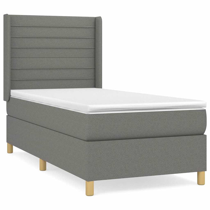 Pat box spring cu saltea, gri închis, 80x200 cm, textil