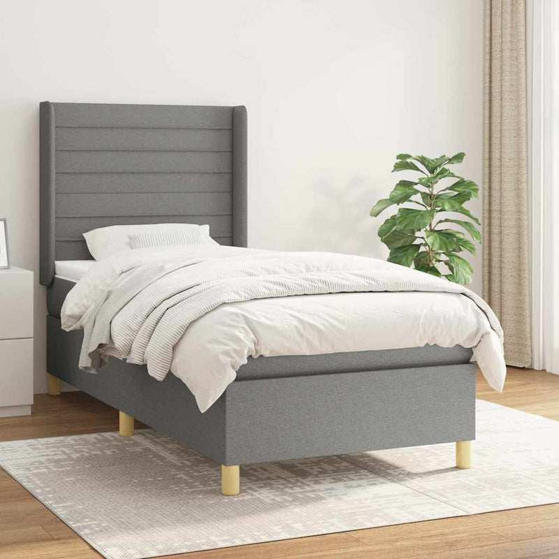 Pat box spring cu saltea, gri închis, 80x200 cm, textil