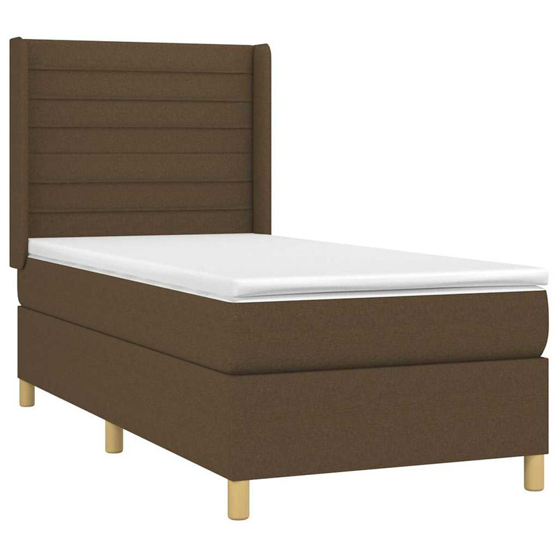 Pat box spring cu saltea, maro închis, 90x190 cm, textil