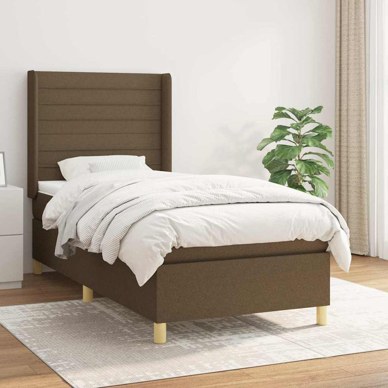 Pat box spring cu saltea, maro închis, 90x190 cm, textil