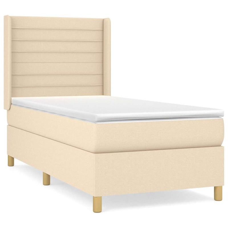 Pat box spring cu saltea, crem, 90x200 cm, textil