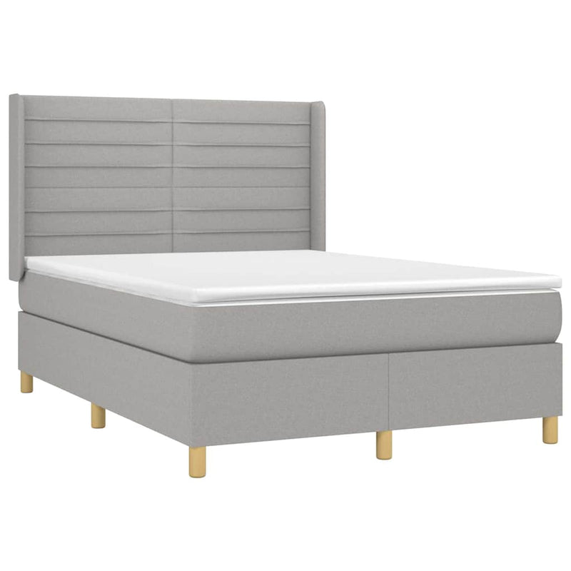 Pat box spring cu saltea, gri deschis, 140x190 cm, textil