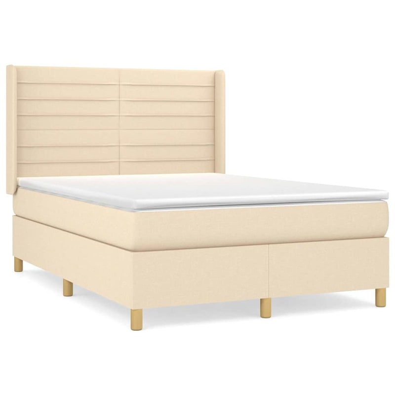 Pat continental cu saltea, crem, 140x200 cm, material textil