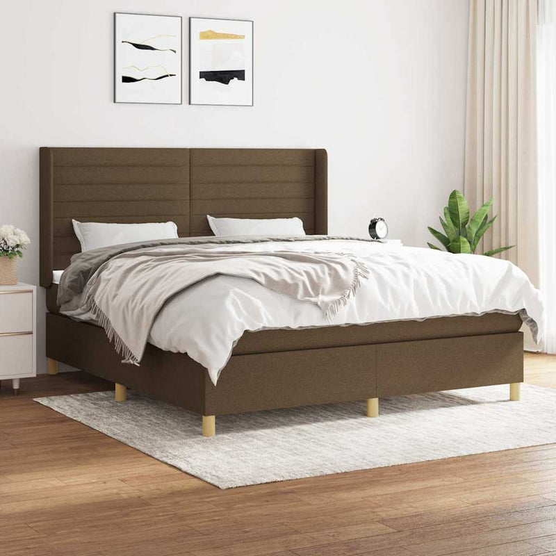 Pat box spring cu saltea, maro închis, 160x200 cm, textil