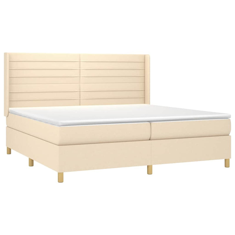 Pat box spring cu saltea, crem, 200x200 cm, textil