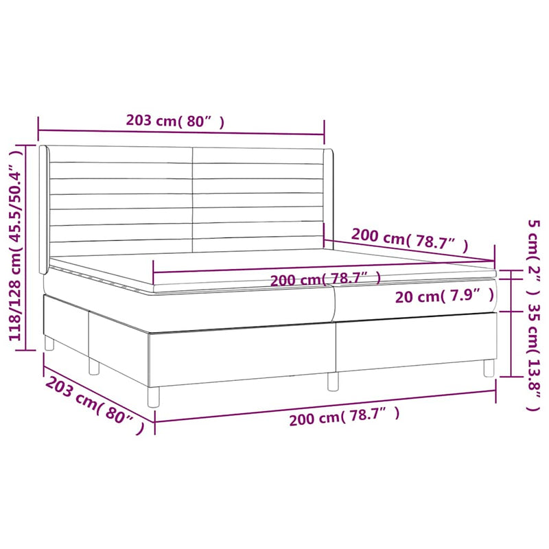 Pat box spring cu saltea, albastru, 200x200 cm, textil