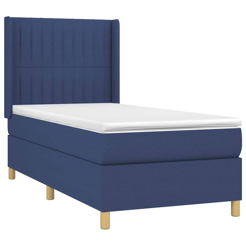 Pat box spring cu saltea, albastru, 80x200 cm, textil