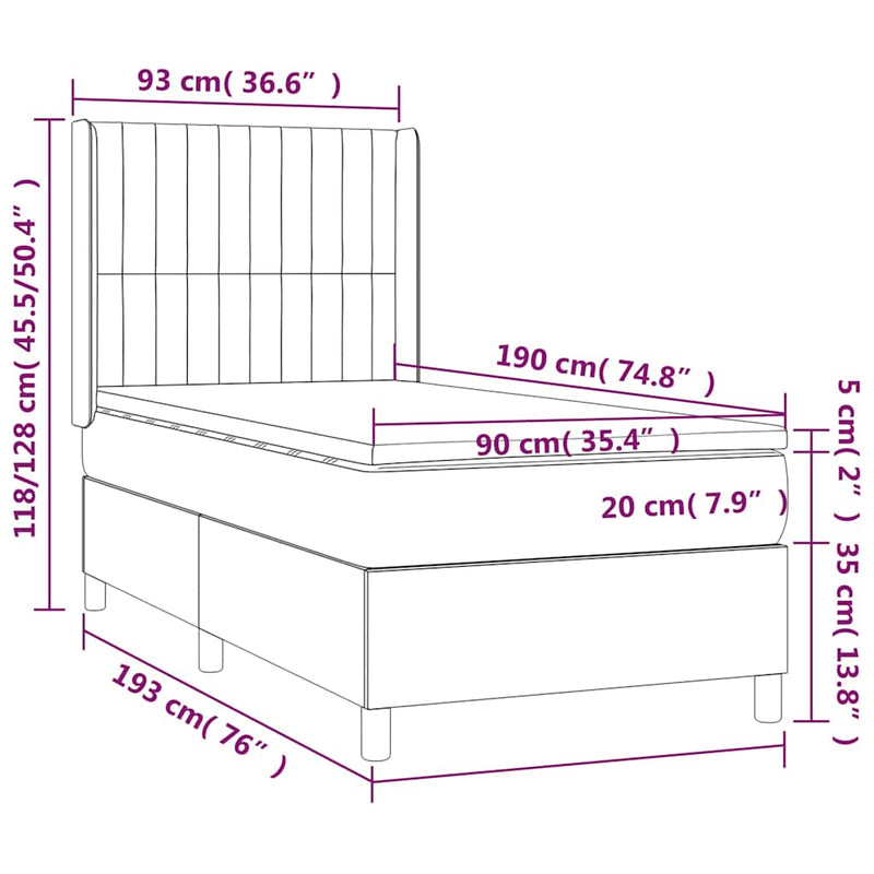 Pat box spring cu saltea, gri deschis, 90x190 cm, textil