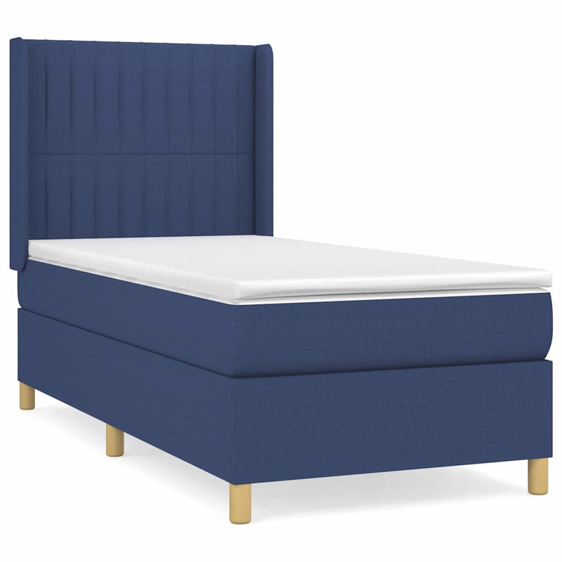 Pat box spring cu saltea, albastru, 90x200 cm, textil