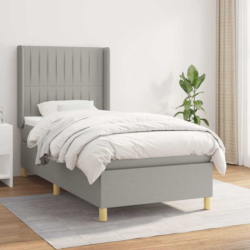 Pat box spring cu saltea, gri deschis, 100x200 cm, textil
