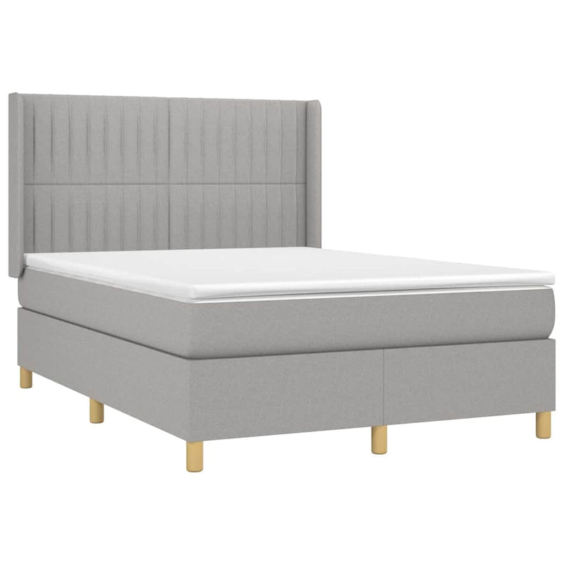 Pat box spring cu saltea, gri deschis, 140x190 cm, textil