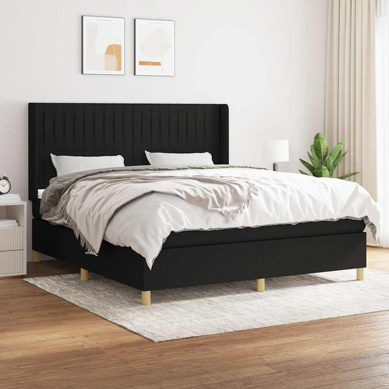 Pat box spring cu saltea, negru, 160x200 cm, textil
