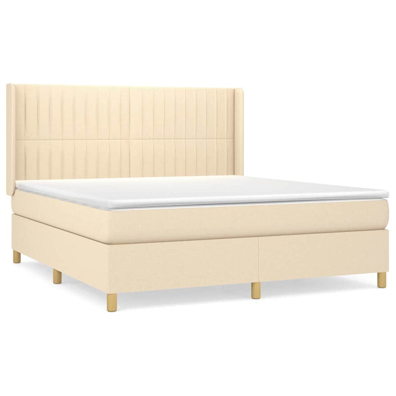 Pat box spring cu saltea, crem, 160x200 cm, material textil