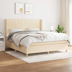 Pat box spring cu saltea, crem, 160x200 cm, material textil