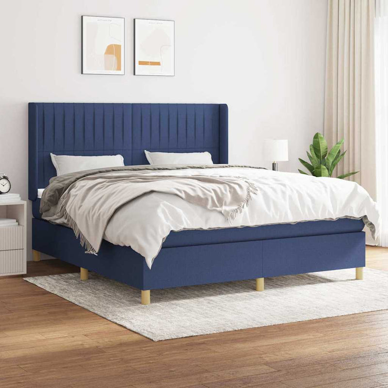 Pat continental cu saltea, albastru, 160x200cm, material textil