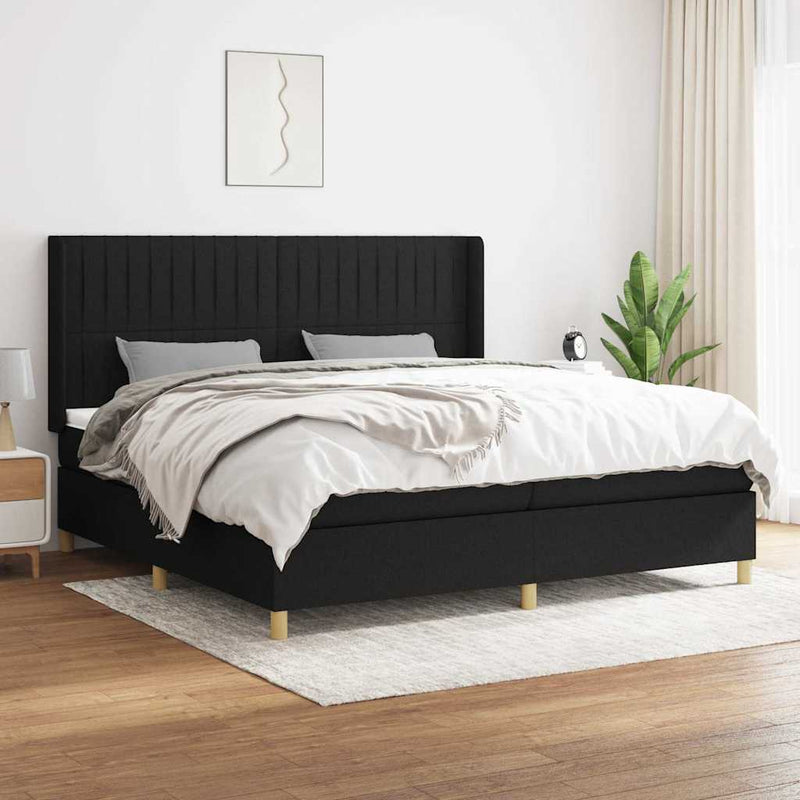 Pat box spring cu saltea, negru, 200x200 cm, textil