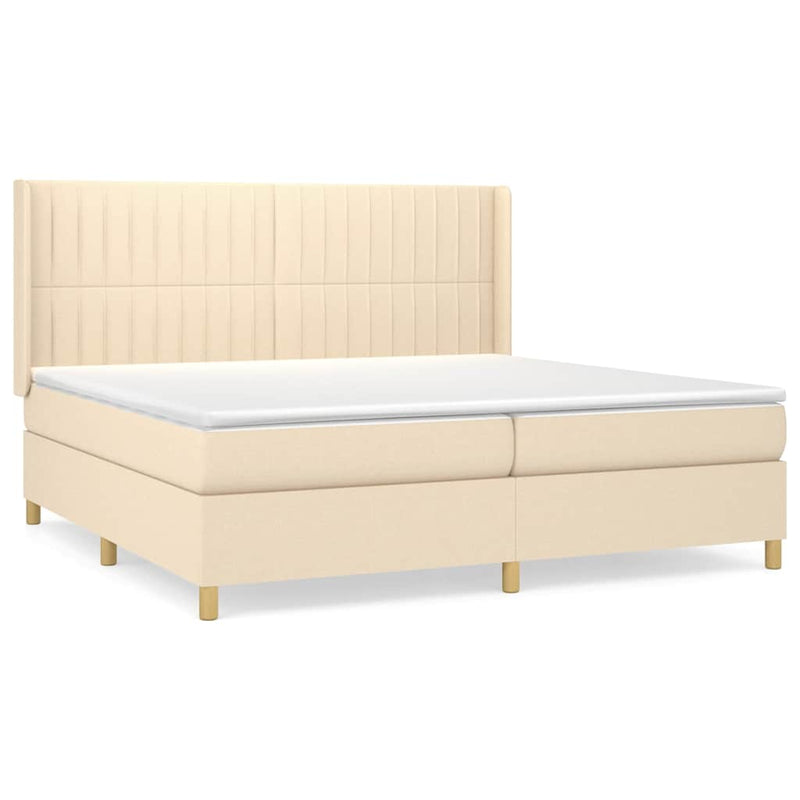 Pat box spring cu saltea, crem, 200x200 cm, textil
