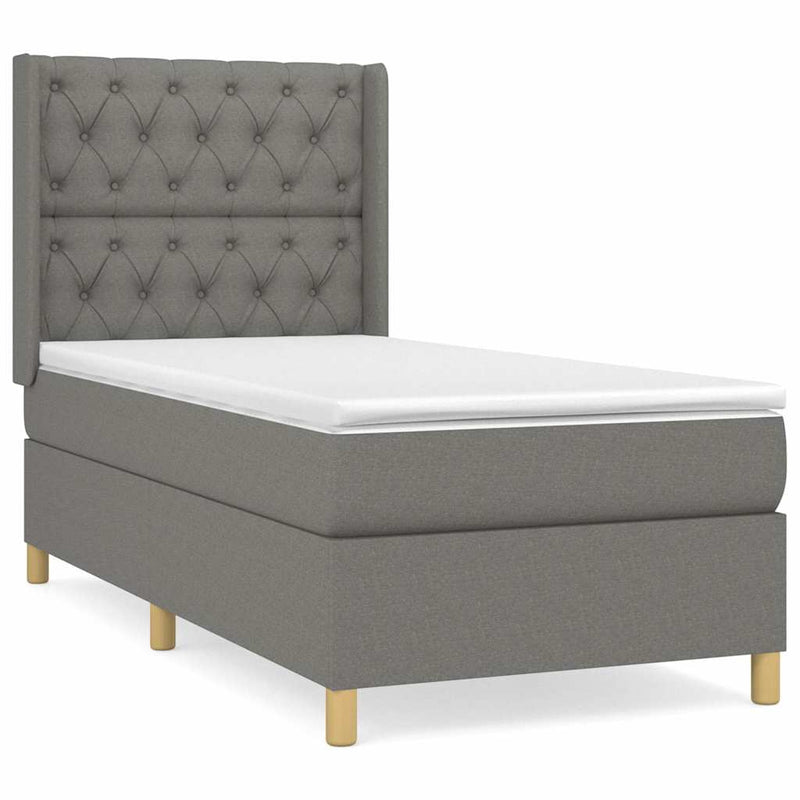 Pat box spring cu saltea, gri închis, 80x200 cm, textil