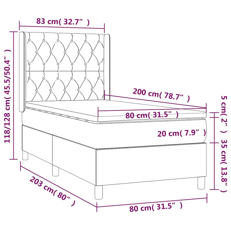 Pat box spring cu saltea, negru, 80x200 cm, textil