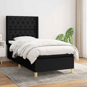 Pat box spring cu saltea, negru, 80x200 cm, textil