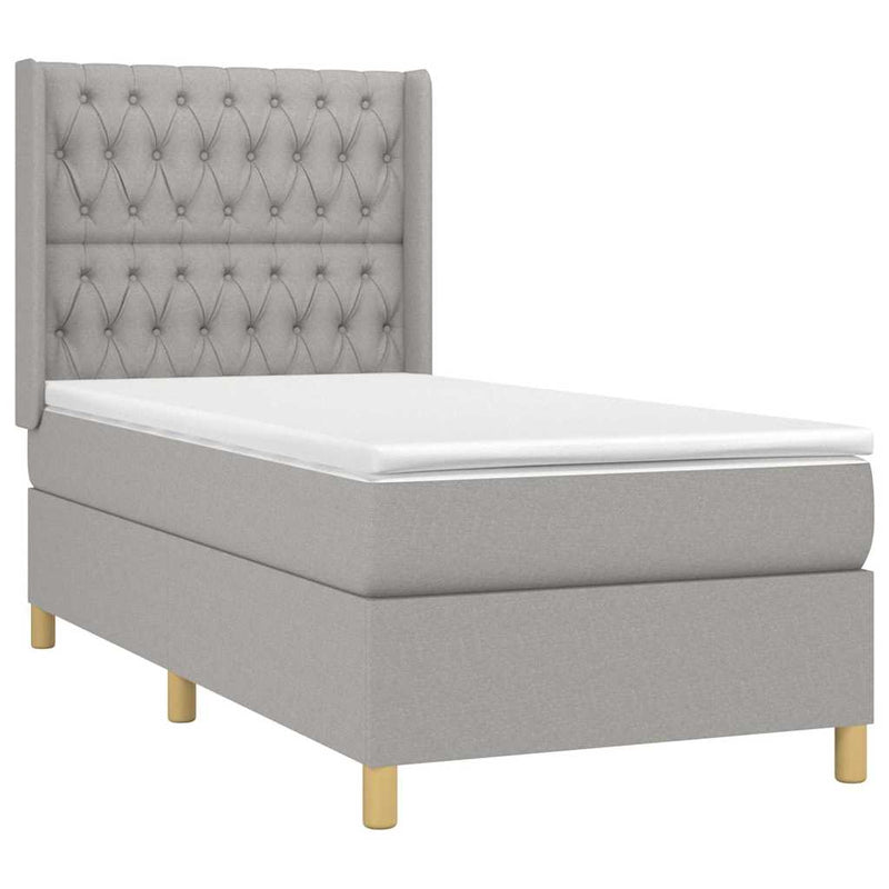 Pat box spring cu saltea, gri deschis, 90x190 cm, textil