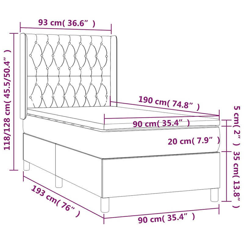 Pat box spring cu saltea, gri deschis, 90x190 cm, textil