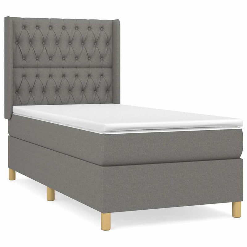 Pat box spring cu saltea, gri închis, 90x190 cm, textil