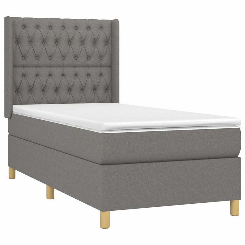 Pat box spring cu saltea, gri închis, 90x190 cm, textil