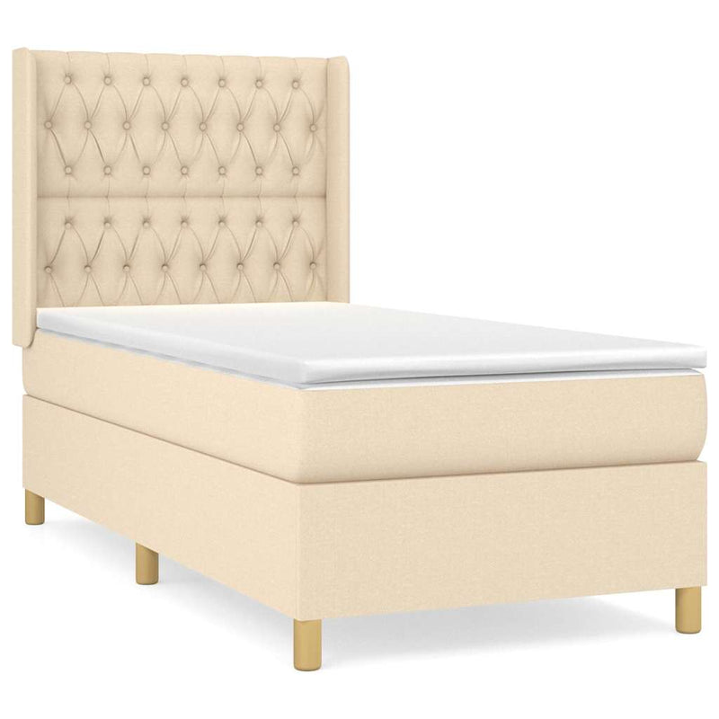 Pat box spring cu saltea, crem, 90x190 cm, textil