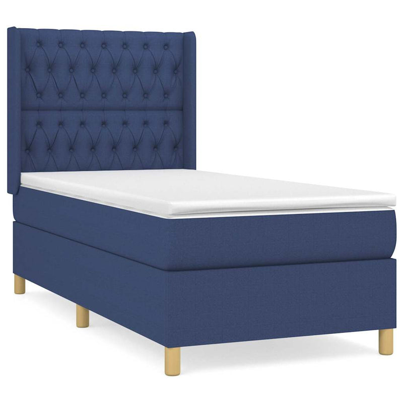 Pat box spring cu saltea, albastru, 90x190 cm, textil