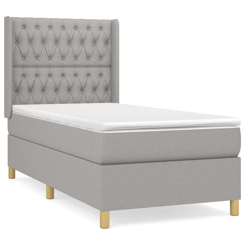 Pat box spring cu saltea, gri deschis, 90x200 cm, textil