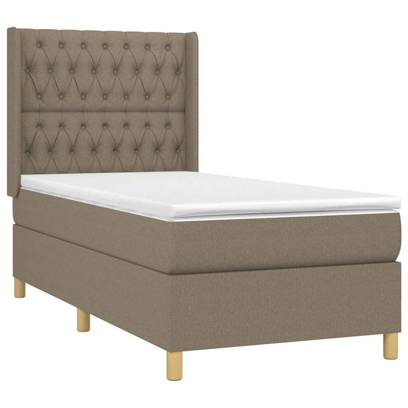 Pat box spring cu saltea, gri taupe, 90x200 cm, textil