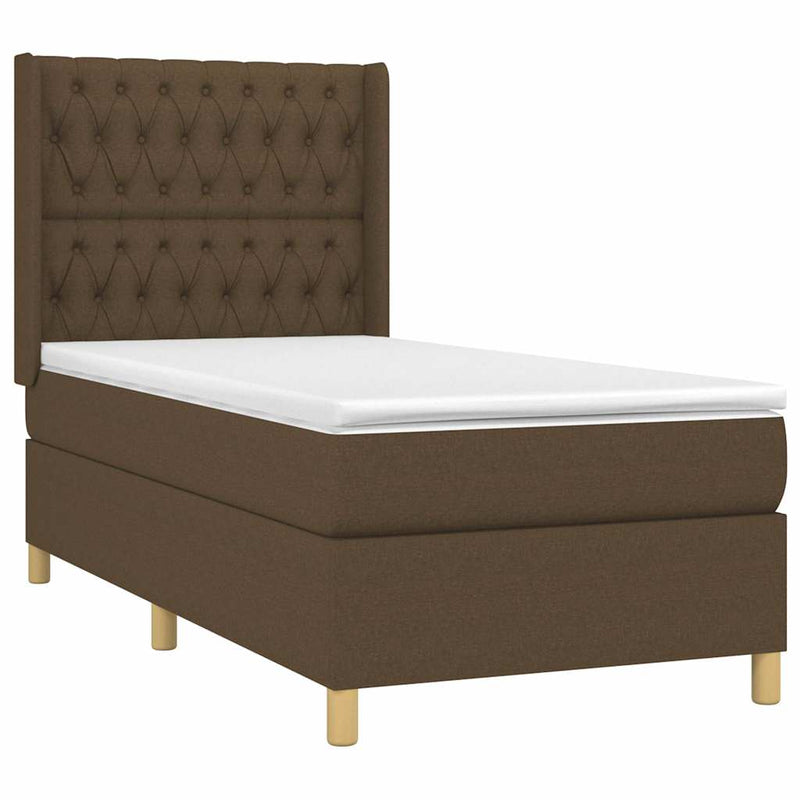 Pat box spring cu saltea, maro închis, 100x200 cm, textil